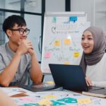 Multiracial group of young creative people in smart casual wear